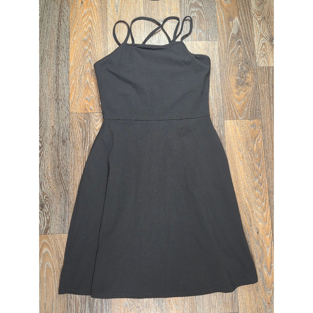 Pact Organic Cotton Strappy Criss Cross Back Fit and Flare Dress Black Medium